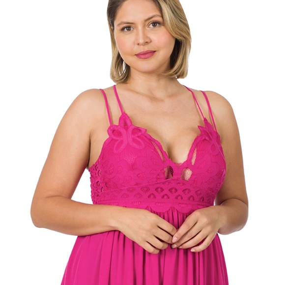 #52 Hot Pink Lace & Cotton tunic top - Picture 2 of 4